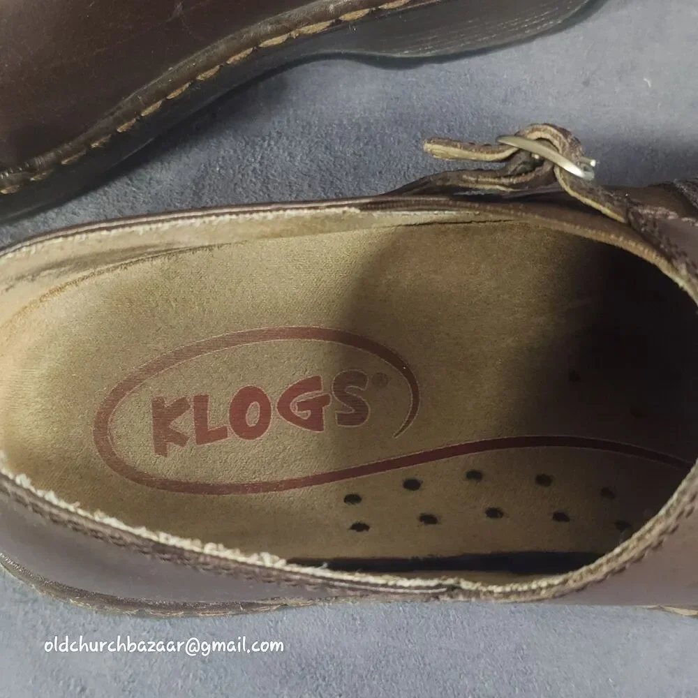 Klogs Brown Leather Clogs With Side Buckle Slip Resistant/ Non- Marking Size 7 M